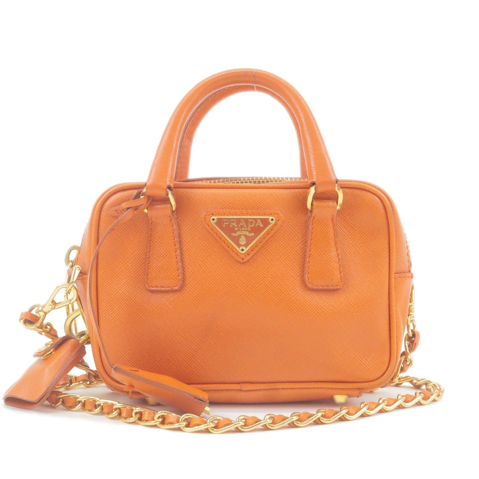 Prada Logo Leather Chain 2Way Bag Shoulder Bag Orenge BL0705