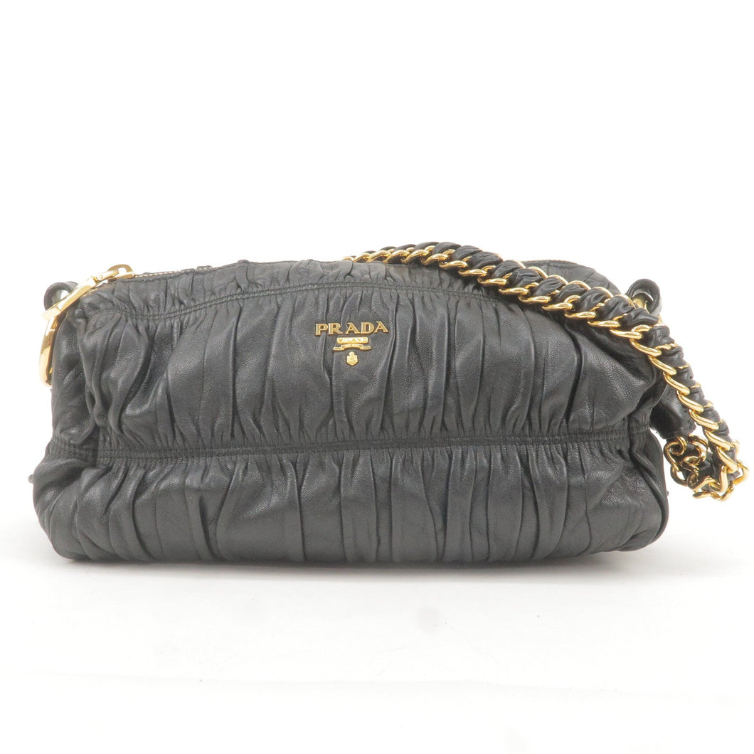 Prada Leather Chain Gather Shoulder Bag NERO Black