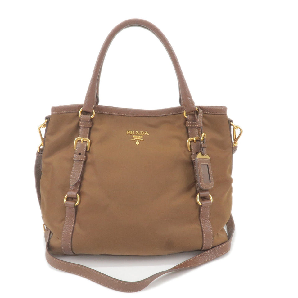 Prada Logo Nylon Leather 2Way Bag Hand Bag Brown BR4993