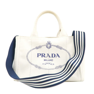 Prada Canapa Mini Canvas 2Way Tote Bag Hand Bag White 1BG439