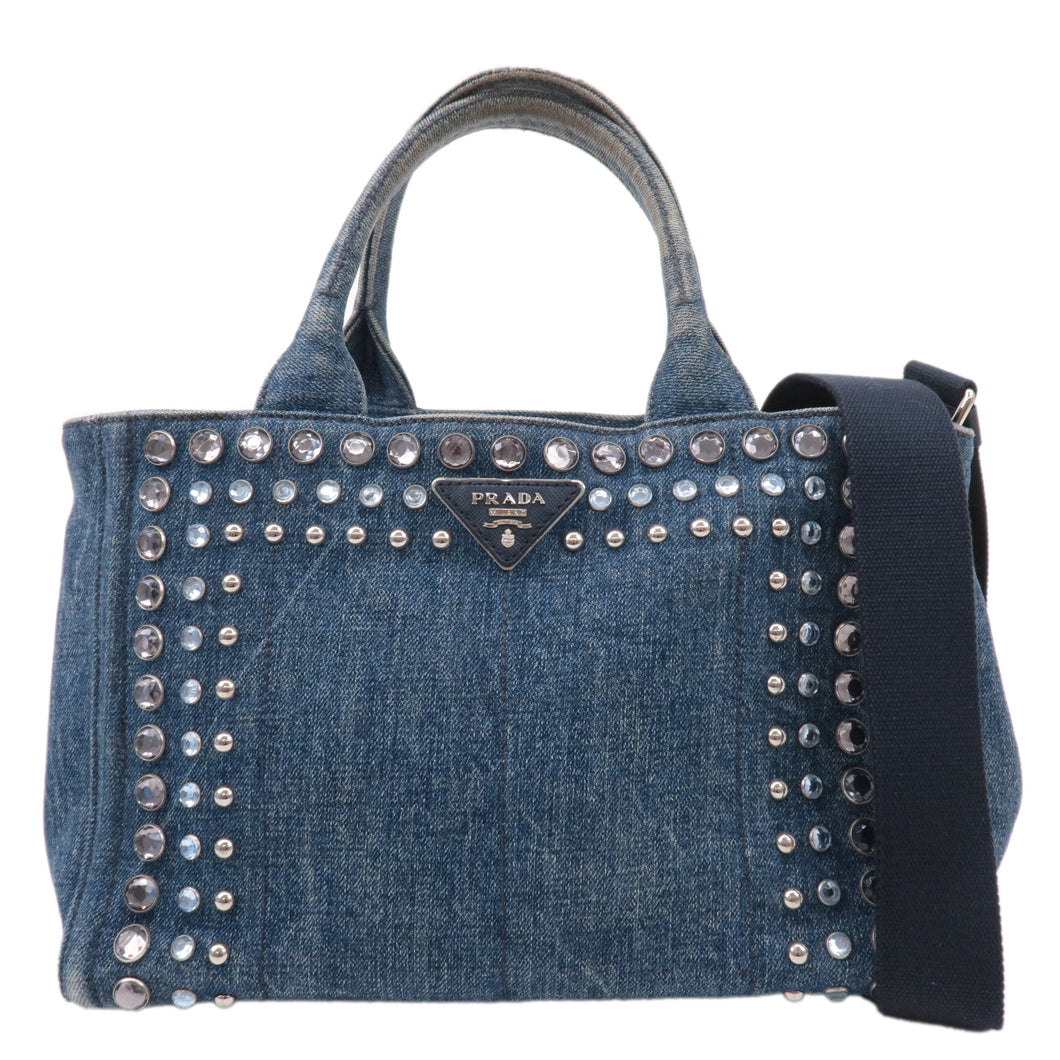 Prada Denim Bijou Canapa Mini Canvas 2Way Hand Bag Blue 1BG439