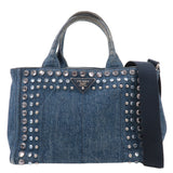 Prada Denim Bijou Canapa Mini Canvas 2Way Hand Bag Blue 1BG439