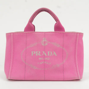 Prada Logo Canapa Mini Canvas Hand Bag Tote Bag Pink