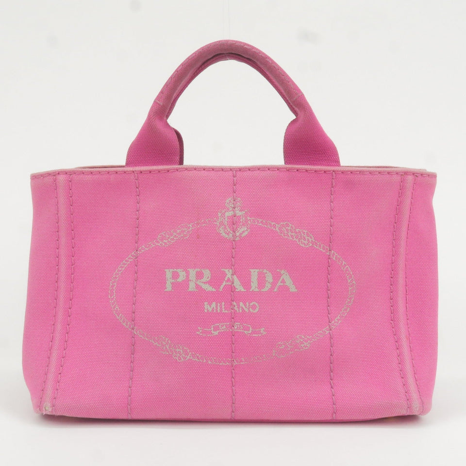 Prada Logo Canapa Mini Canvas Hand Bag Tote Bag Pink