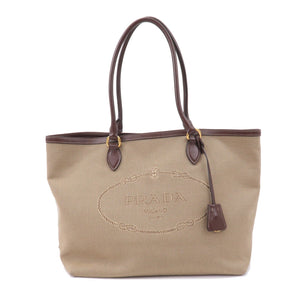 Prada Logo Jacquard Leather Tote Bag Beige Brown 1BG158
