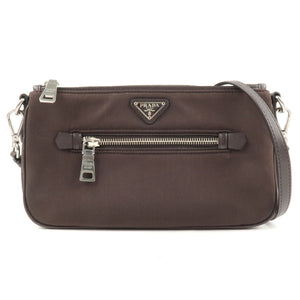 Prada Nylon Leather Shoulder Bag Pouch Brown