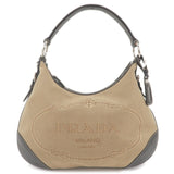 Prada Logo Jacquard Leather Shoulder Bag Beige Black BR3430