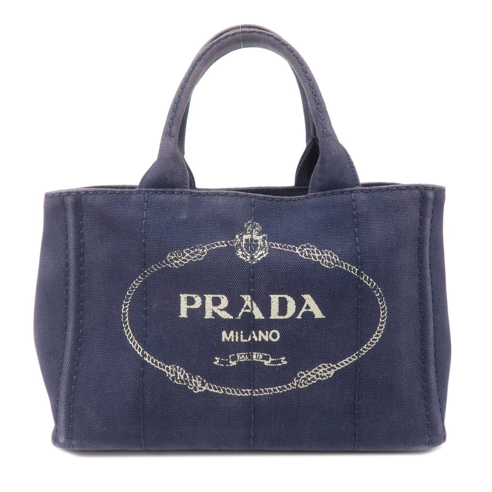 Prada Canapa Mini Canvas 2Way Tote Bag Hand Bag Navy 1BG439