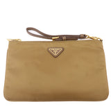 Prada Logo Nylon Leather Clutch Bag Pouch Brown