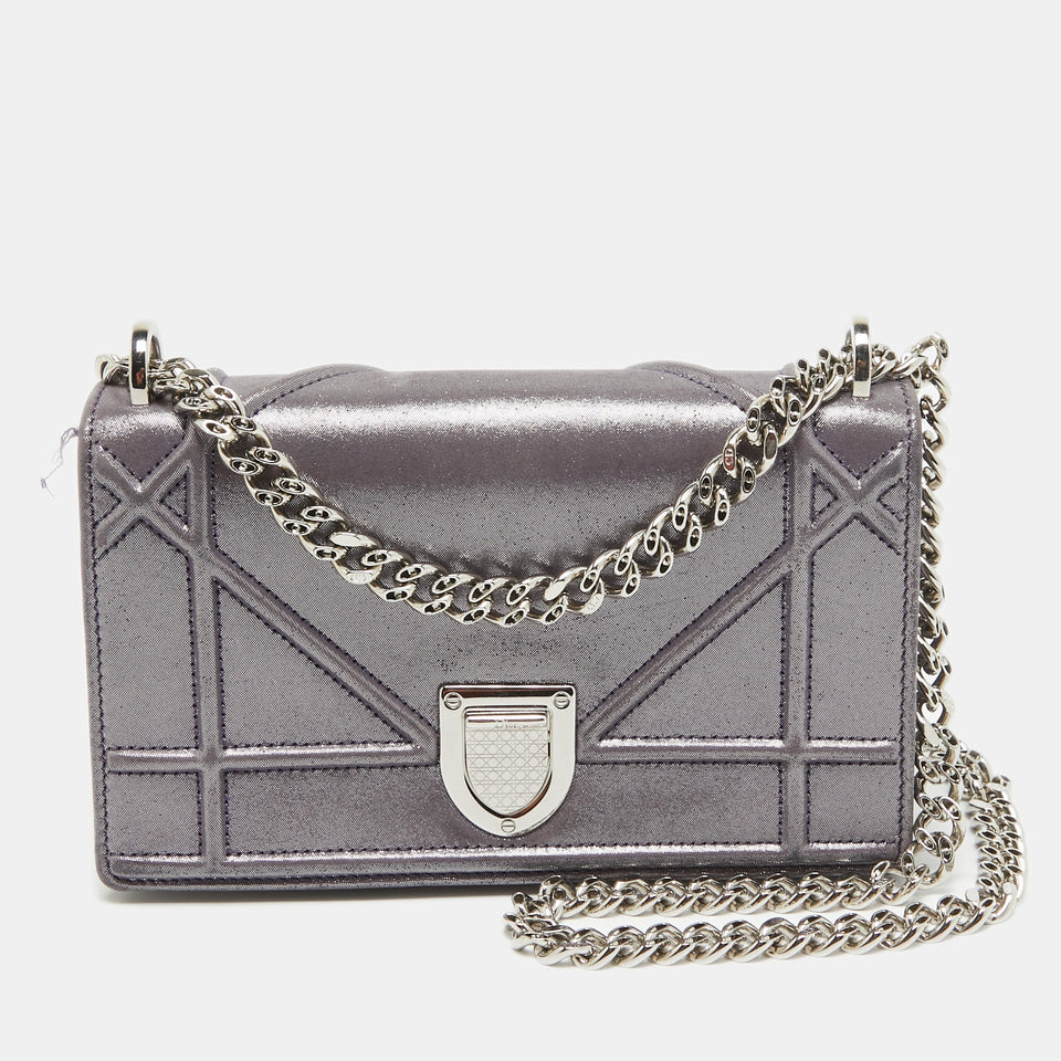 Purple Iridescent Leather Diorama Wallet on Chain