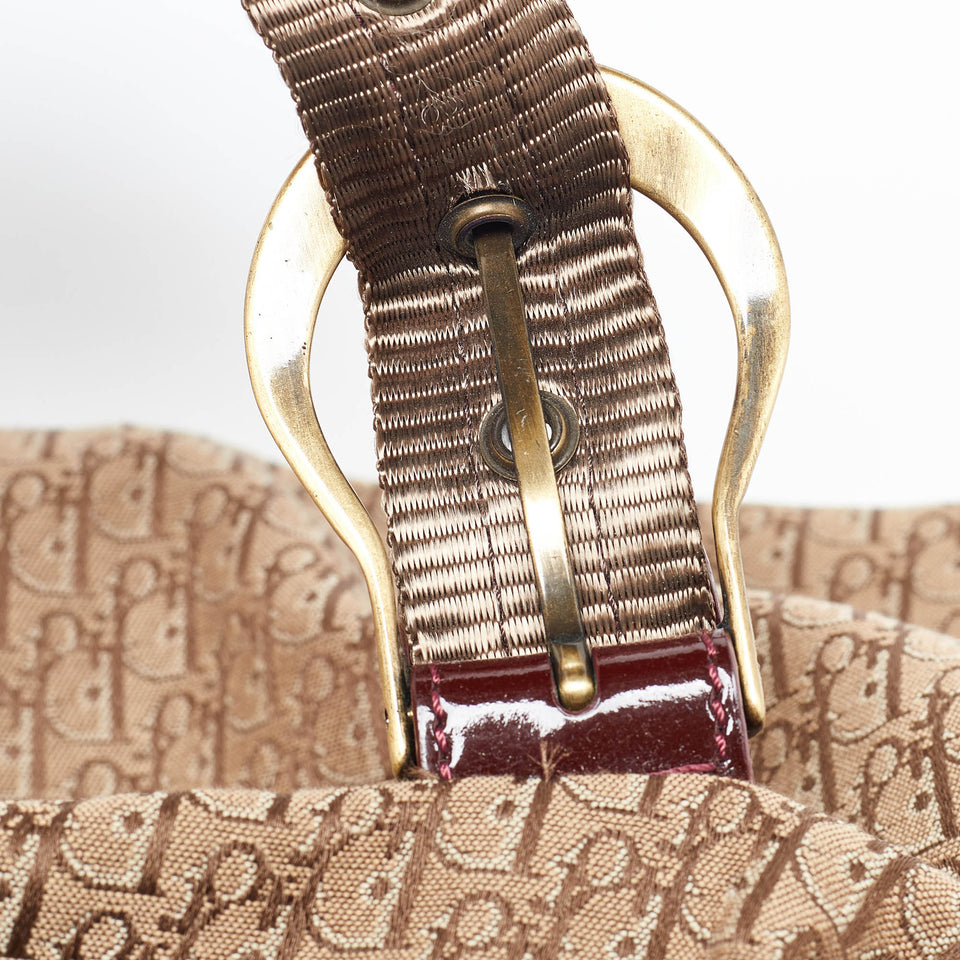 Dior Beige/maroon Oblique Canvas Suede And Patent Leather Tote