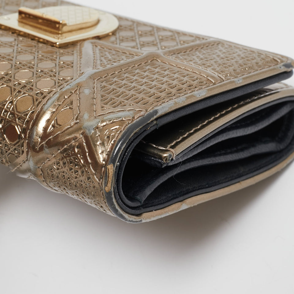 Dior Gold Mircoannage Patent Leather Diorama Trifold Wallet