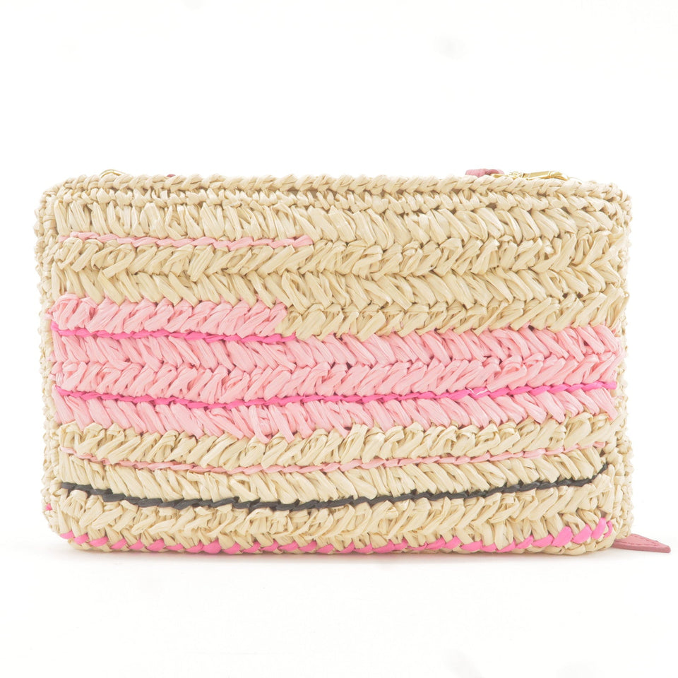 Prada Raffia Tricot Leather Shoulder Bag Beige Pink 1BF071