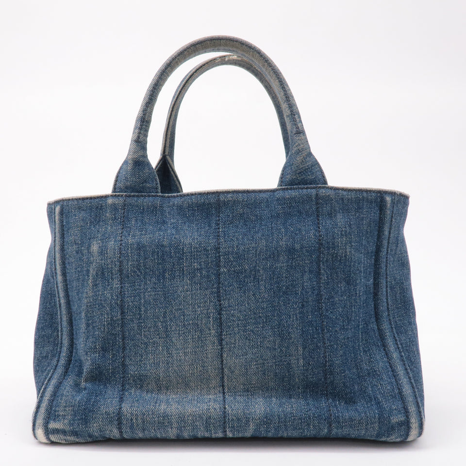Prada Denim Bijou Canapa Mini Canvas 2Way Hand Bag Blue 1BG439