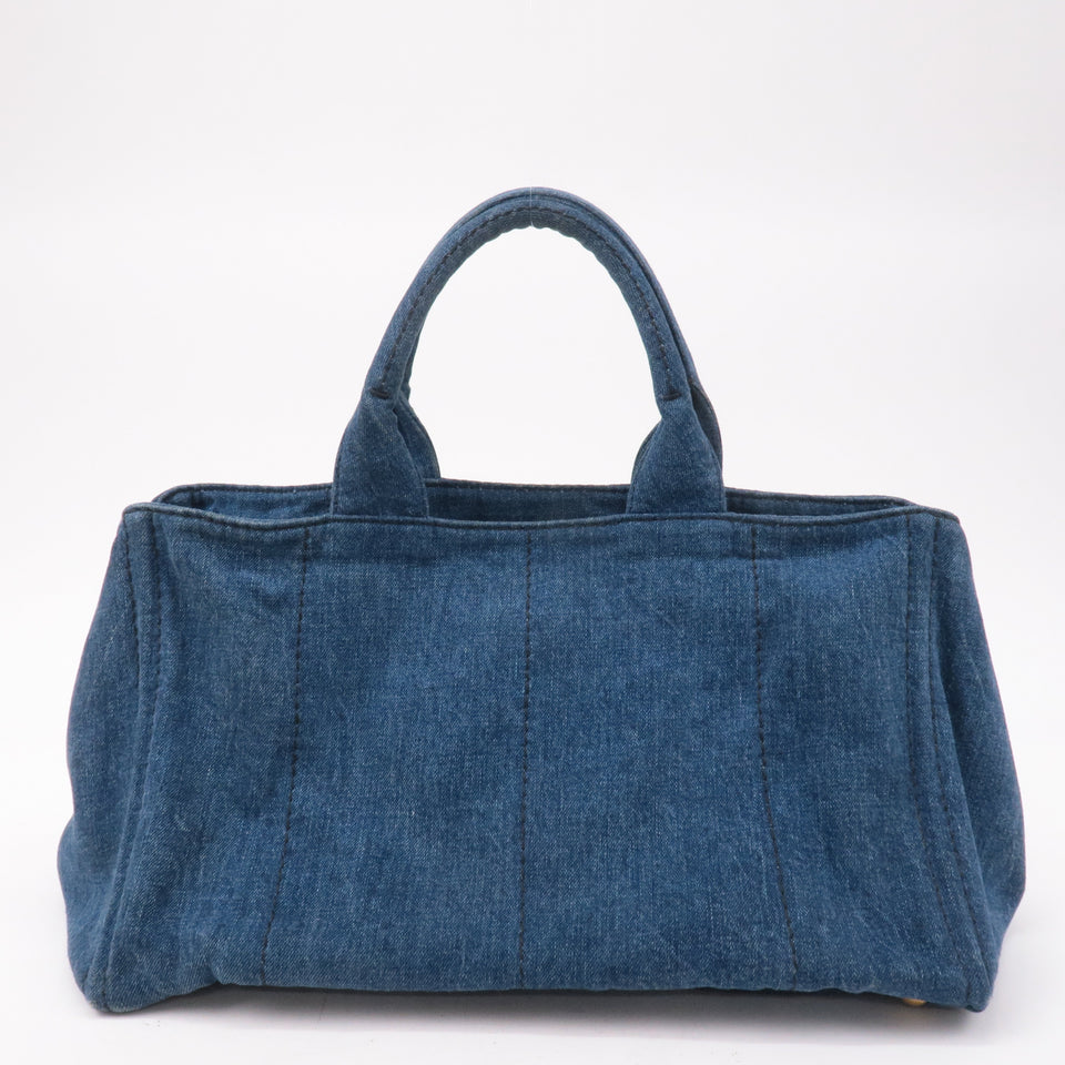 Prada Canapa Large Canvas Tote Bag Hand Bag Denim Blue B1872B