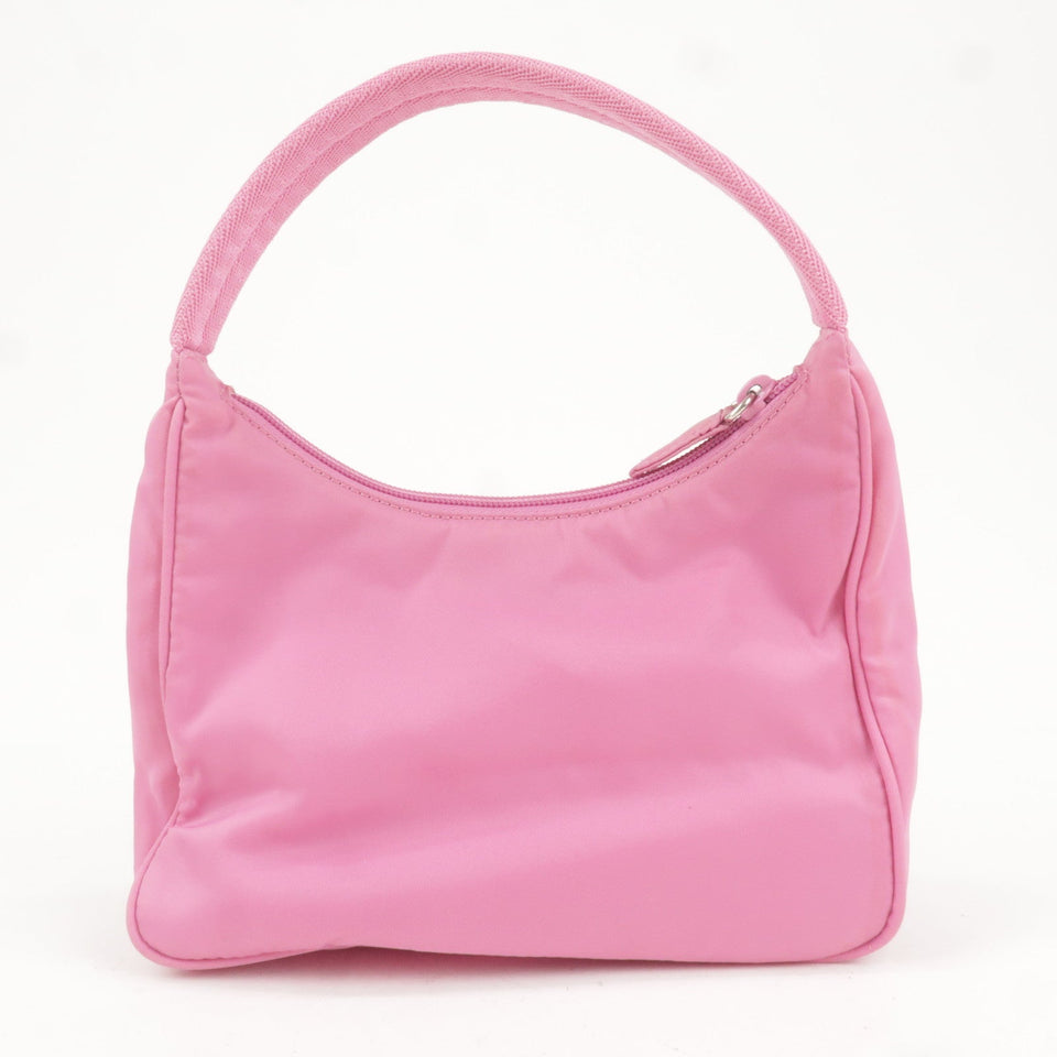 Prada Logo Nylon Hand Bag Shoulder Bag Pouch Purse Pink MV515