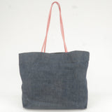 Prada Logo Denim Leather Tote Bag Hand Bag With Pouch 1BG106