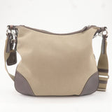 Prada Logo Jacquard Leather Shoulder Bag Beige Brown