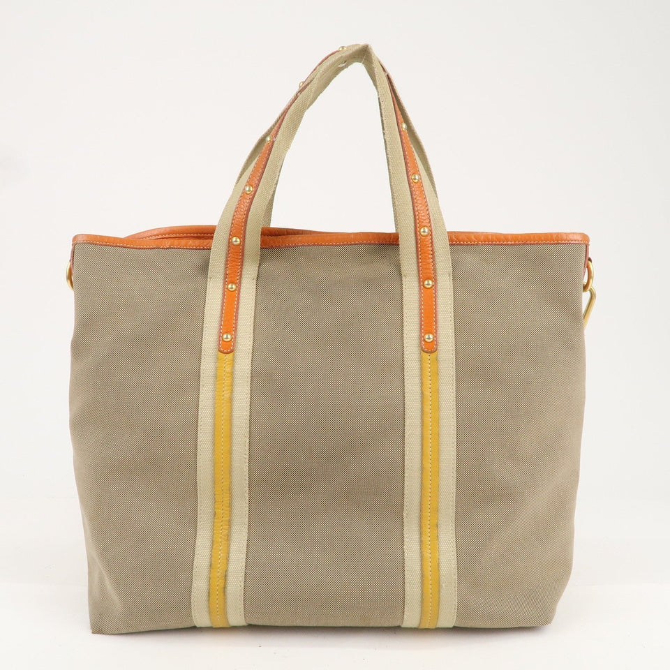 Prada Logo Jacquard Leather 2Way Hand Bag Beige Orange BN1453