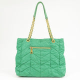Prada Logo Nylon Leather Chain Tote Bag Green BR4383