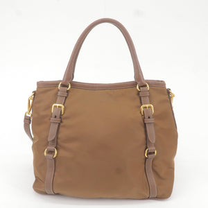 Prada Logo Nylon Leather 2Way Bag Hand Bag Brown BR4993