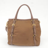 Prada Logo Nylon Leather 2Way Bag Hand Bag Brown BR4993