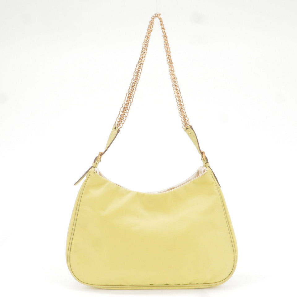 Prada Logo Nylon Leather Chain Shoulder Bag Yellow BR0104