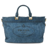 Prada Denim Leather 2Way Bag Hand Shoulder Bag Blue BN2069