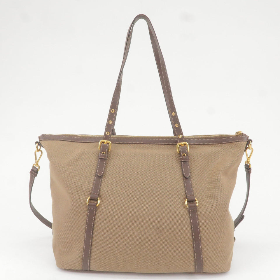 Prada Logo Jacquard Leather 2Way Tote Bag Beige Brown BR4253
