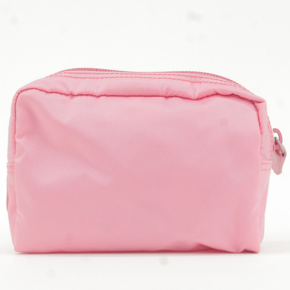 Prada Logo Nylon Leather Pouch Clutch Bag Pink MV340
