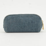 Prada Logo Denim Cosmetic Pouch Clutch Bag Navy Gold Metal