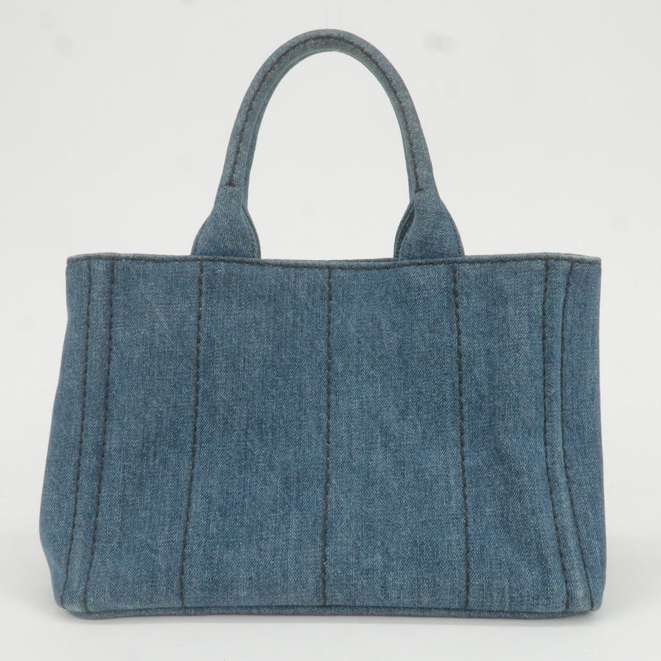 Prada Logo Denim Canapa Mini Hand Bag Tote Bag Blue 1BG439