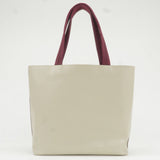 Prada Leather Canvas Tote Bag Hand Bag Greige Red Wine B10189