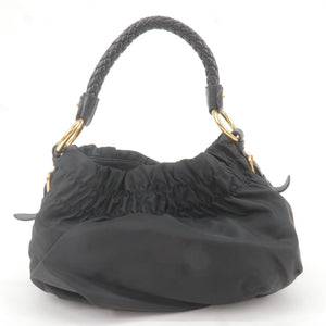 Prada Logo Nylon Leather Shoulder Bag Hand Bag Black BR4237