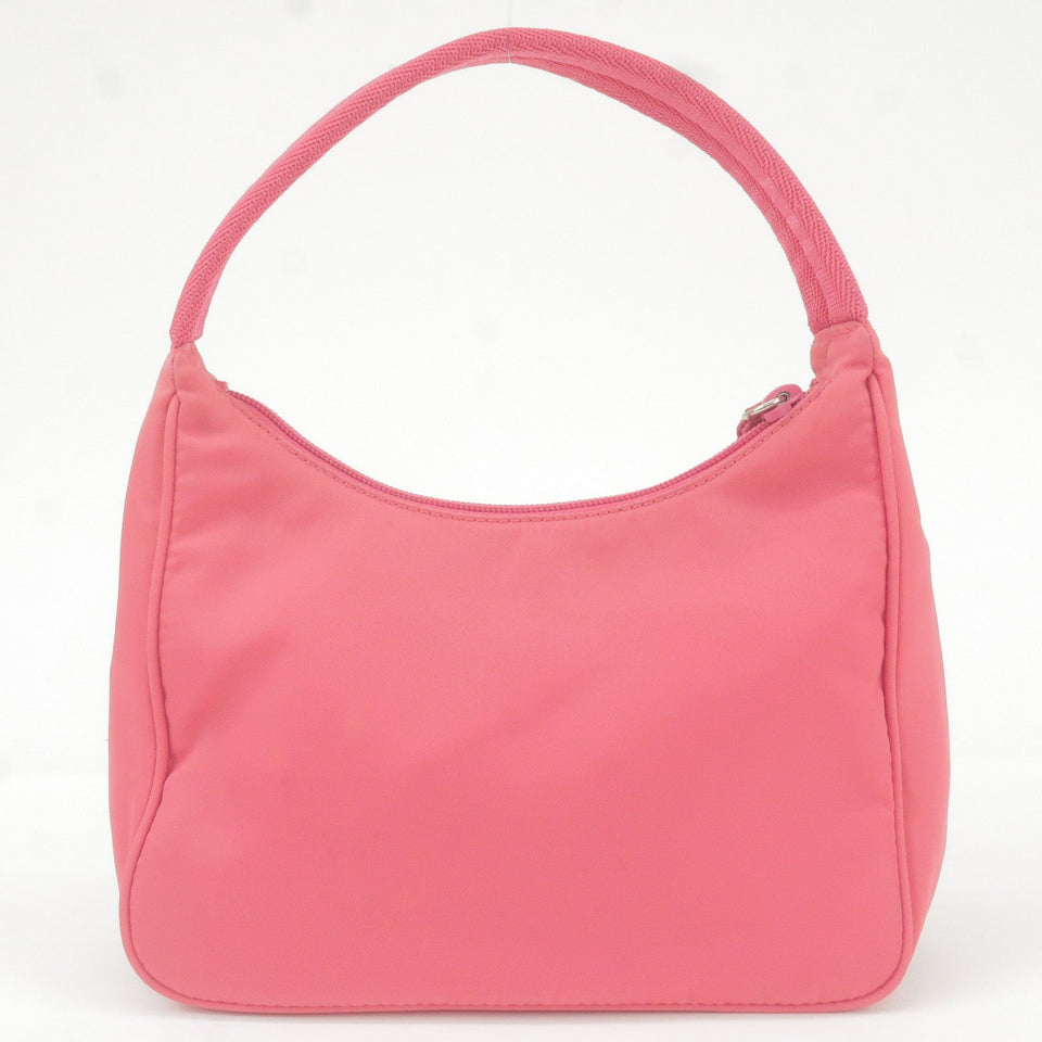 Prada Logo Nylon Canvas Hand Bag Pouch Purse Pink MV519