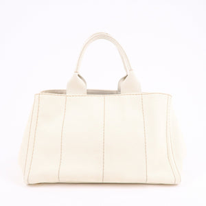 Prada Canapa Canvas Tote Bag Hand Bag Ivory BN1877