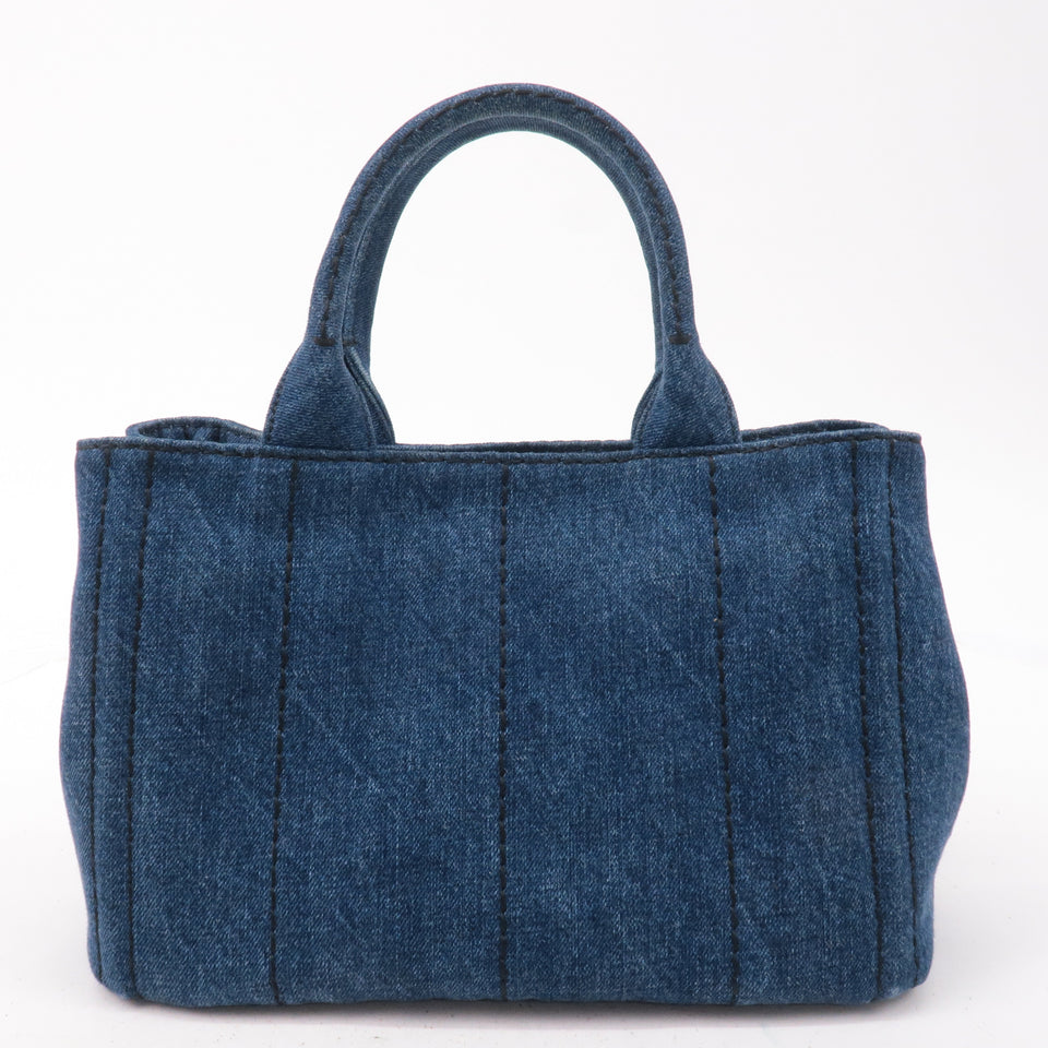 Prada Denim Canapa Mini Canvas 2Way Tote Bag Hand Bag Navy 1BG439