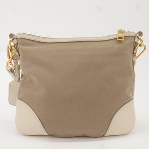 Prada Logo Jacquard Canvas Leather Shoulder Bag Beige Ivory