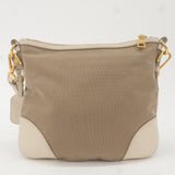 Prada Logo Jacquard Canvas Leather Shoulder Bag Beige Ivory