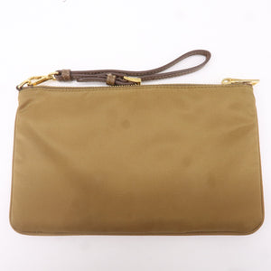 Prada Logo Nylon Leather Clutch Bag Pouch Brown