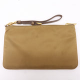 Prada Logo Nylon Leather Clutch Bag Pouch Brown