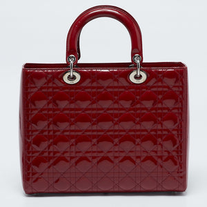 Dior Red Cannage Patent Leather Large Lady Dior Tote