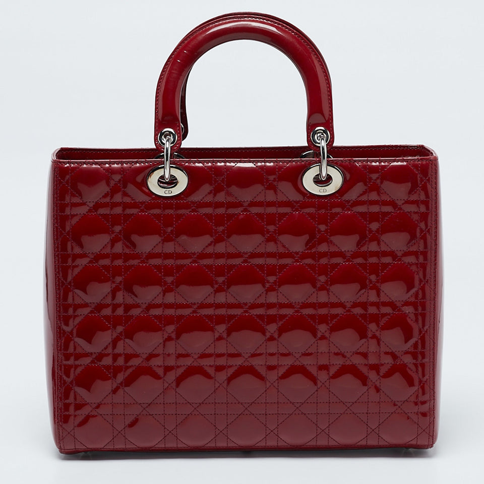 Dior Red Cannage Patent Leather Large Lady Dior Tote