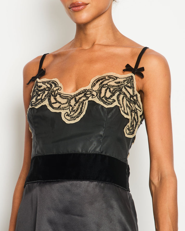 Prada Black Silk Lingerie Top and Midi Skirt Set with Embroidery Details Size IT 42 (UK 10)