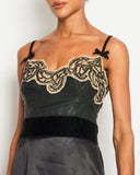 Prada Black Silk Lingerie Top and Midi Skirt Set with Embroidery Details Size IT 42 (UK 10)