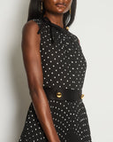Prada Black, White Polka Dot Pleated Midi Dress with Belt Size IT 42 (UK 10)