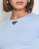 Prada Baby Blue and White Stripped Jersey Cropped Top Size IT 38 (UK 6)