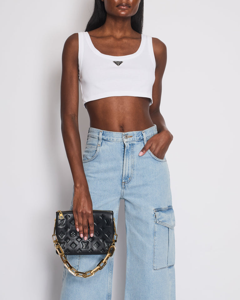 Prada White Cropped Cotton Vest Top With Black Metal Logo Detail Size IT 38 (UK 6)