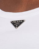 Prada White Cropped Cotton Vest Top With Black Metal Logo Detail Size IT 38 (UK 6)