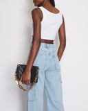 Prada White Cropped Cotton Vest Top With Black Metal Logo Detail Size IT 38 (UK 6)